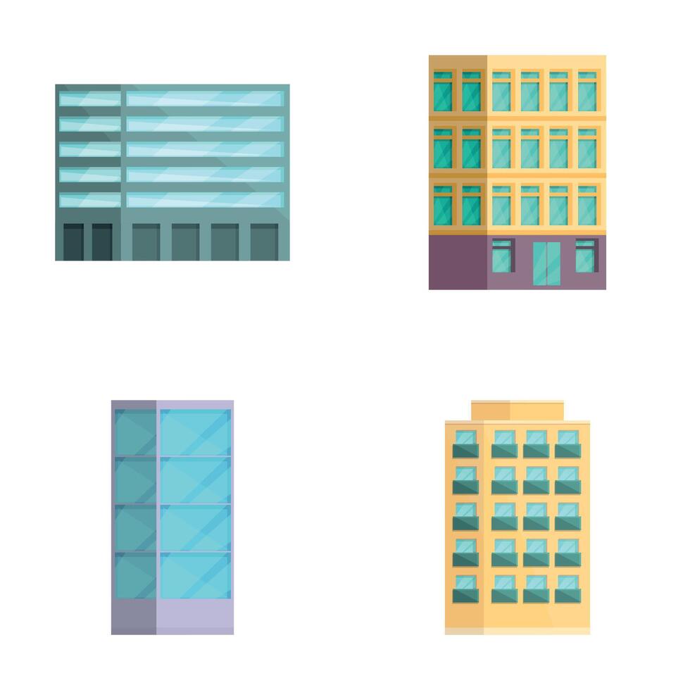 Skyscraper icons set cartoon . Building of different shape and height vector