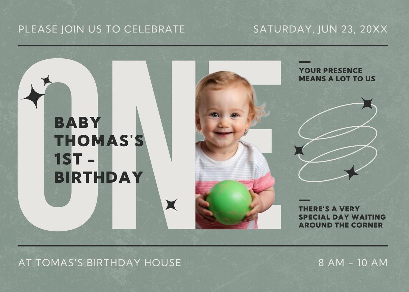 1st Birthday Invitation Card Landscape Template 