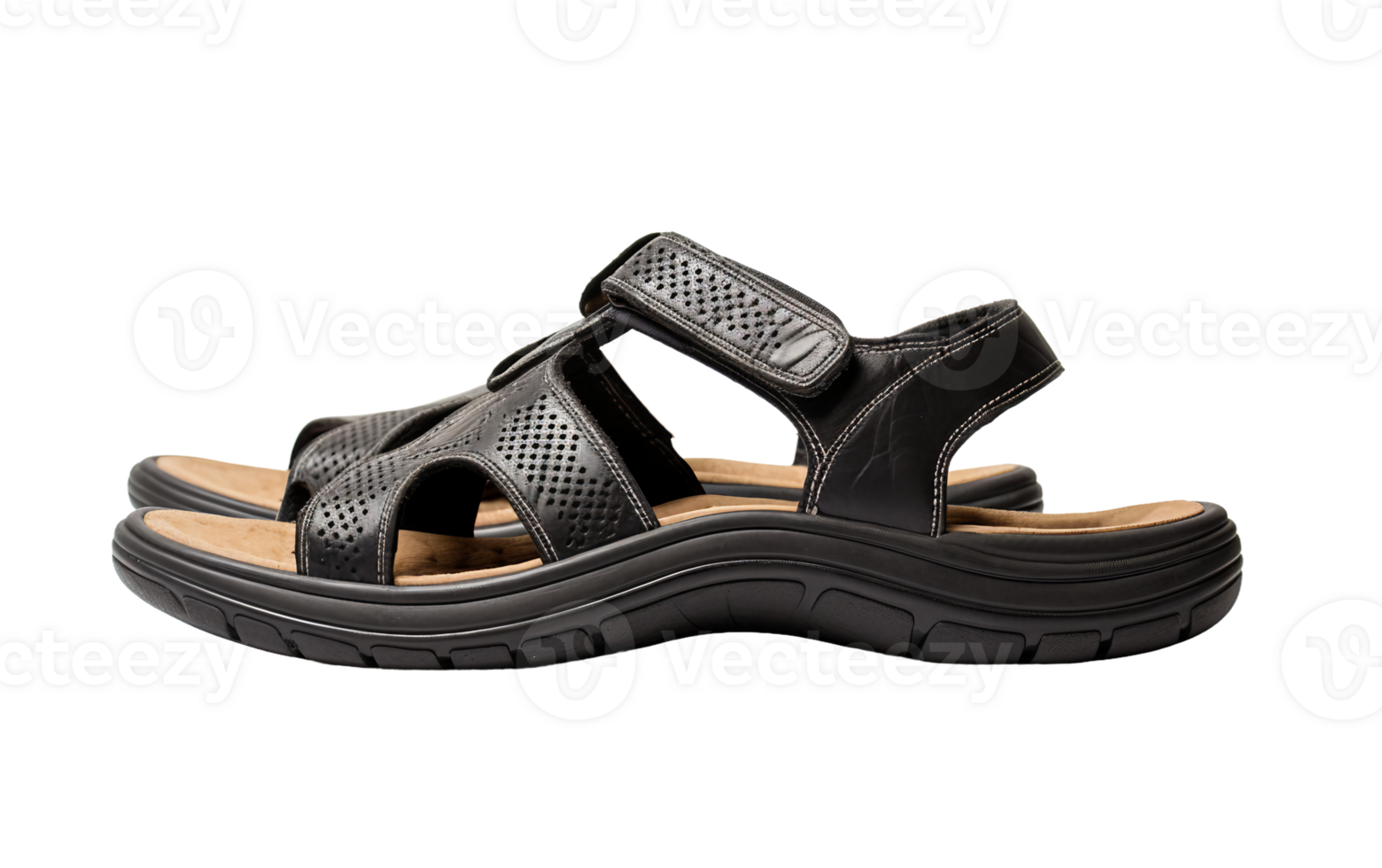 Classic Black Leather Sandals for Men On Transparent Background png