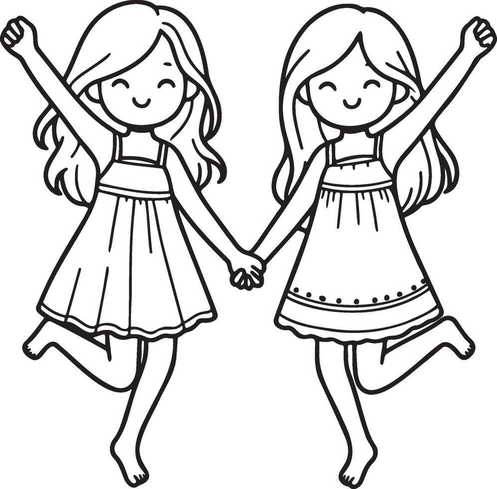Girl Friends Together Cartoon. vector