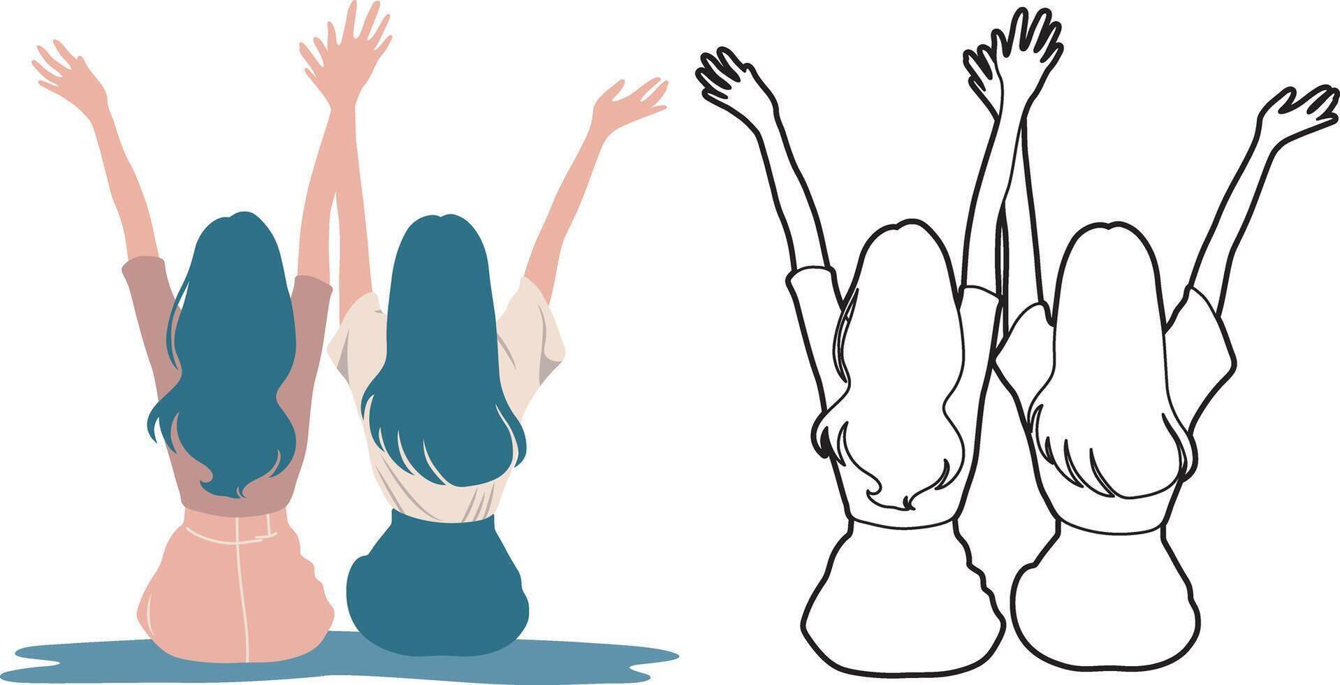 Girl Friends Together Illustration. vector
