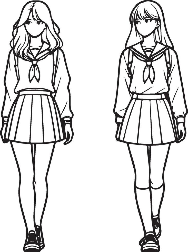 High School Female Student Walking. vector