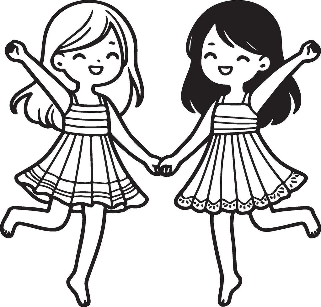 Girl Friends Together Cartoon. vector