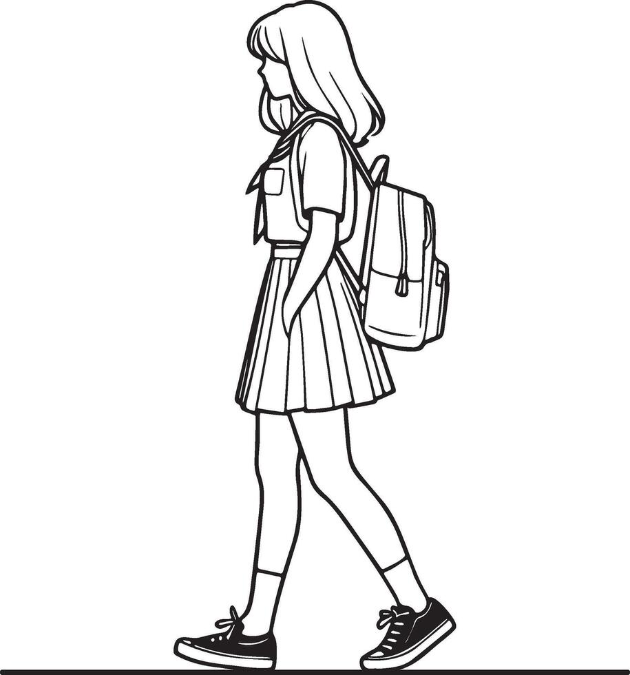 High School Female Student Walking. vector