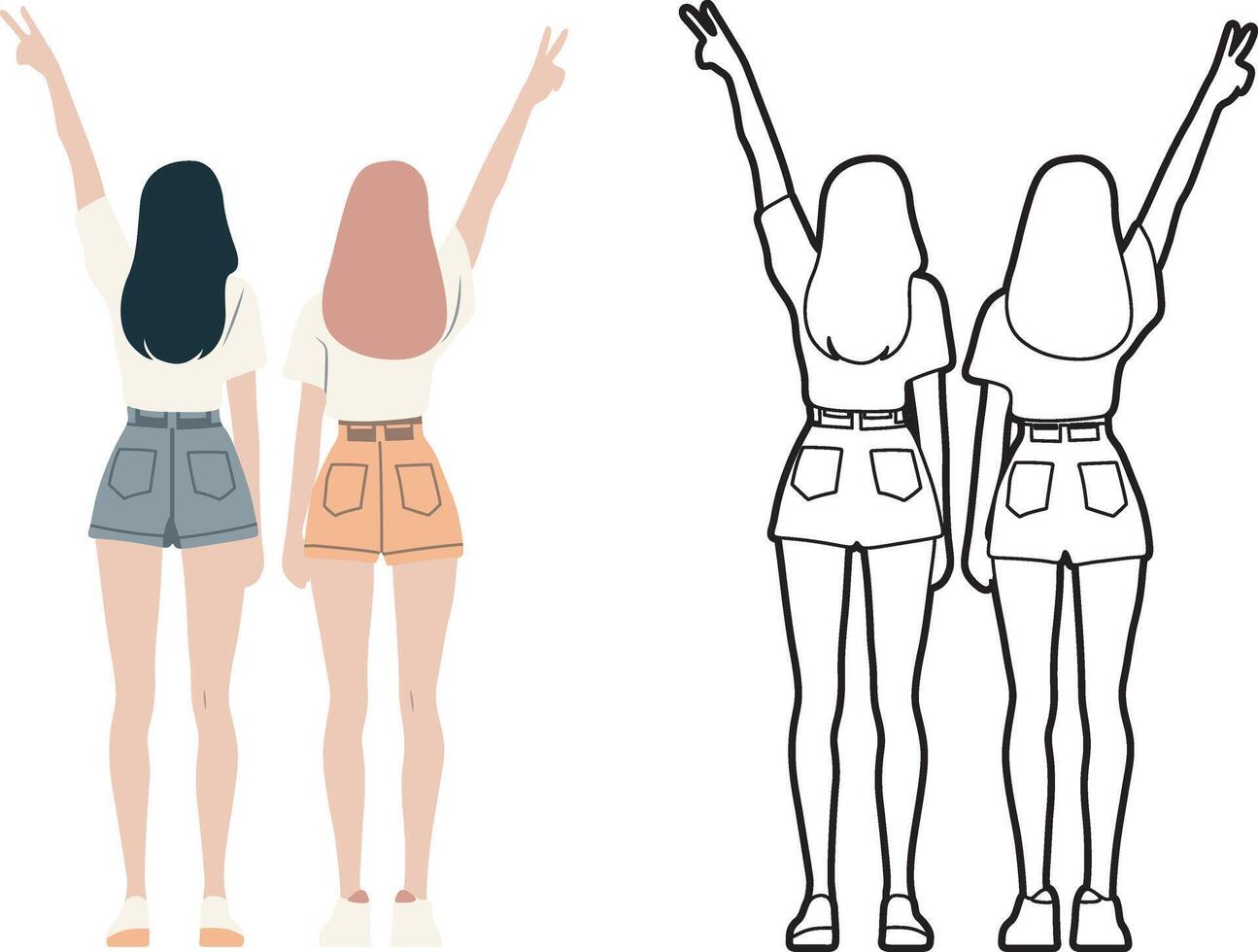 Girl Friends Together Illustration. vector