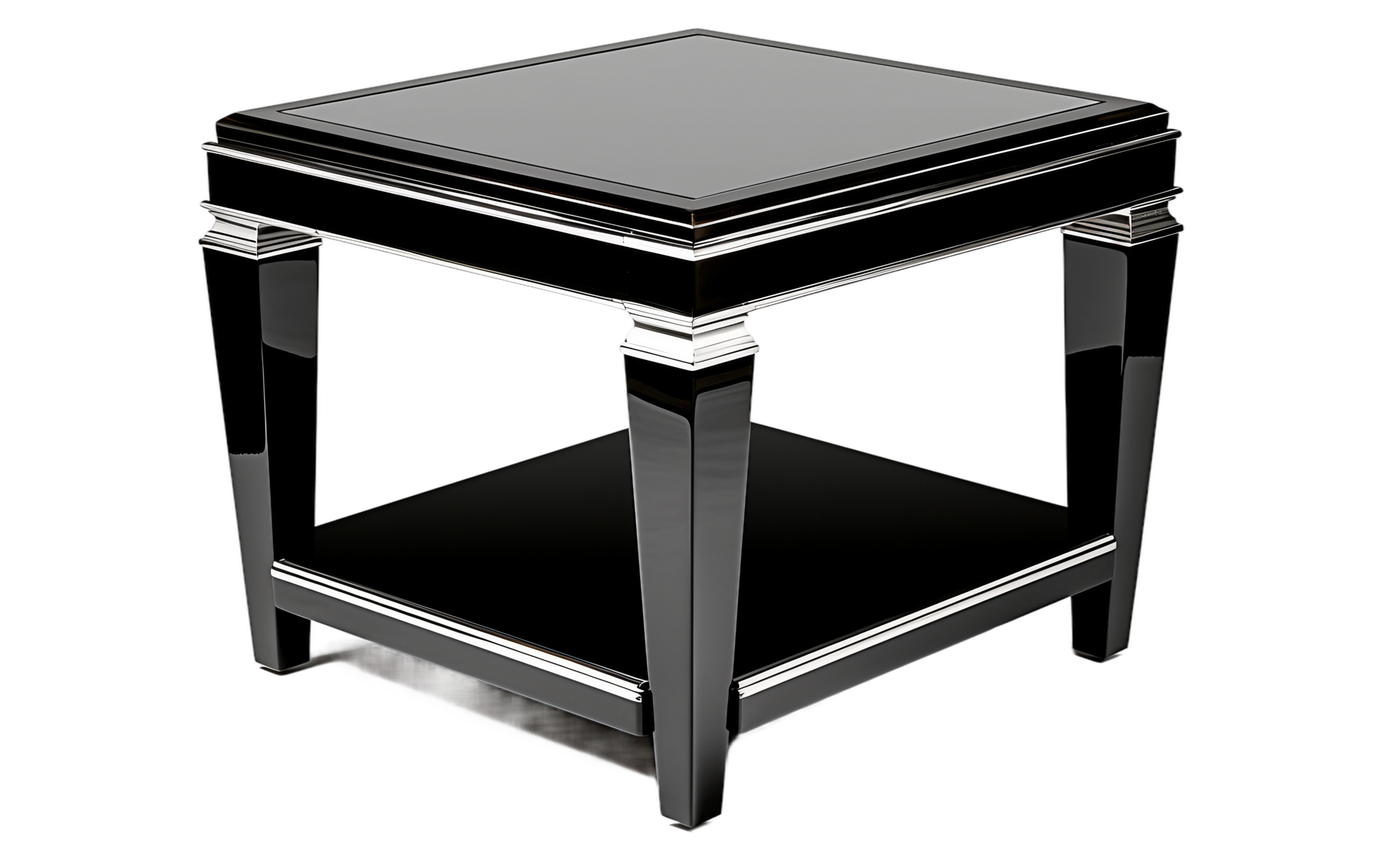 Sleek Black Lacquer Table with Shiny Chrome Touches On Transparent Background 43345365 PNG