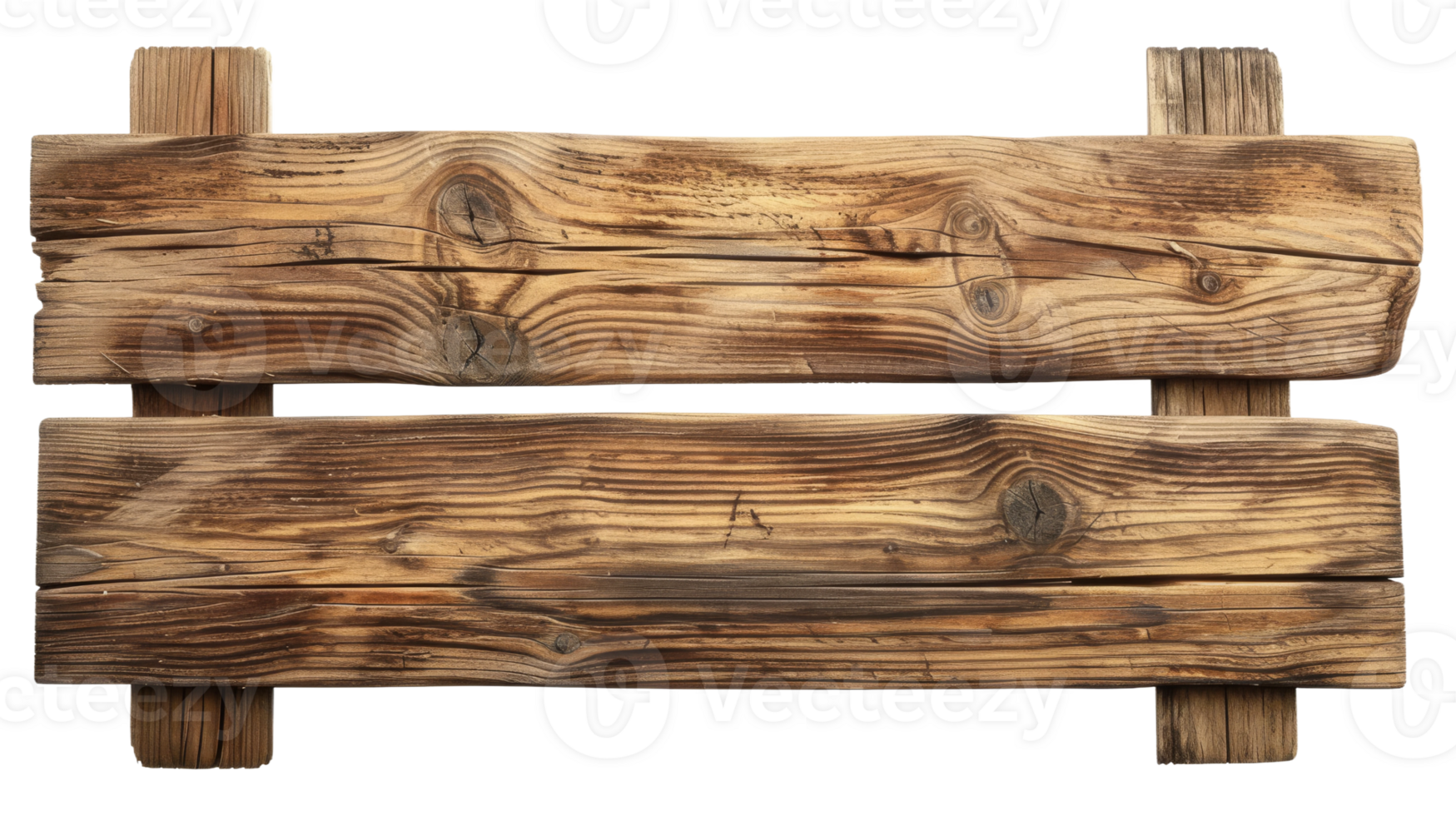 Close up of an empty wooden sign, on transparent background, format png