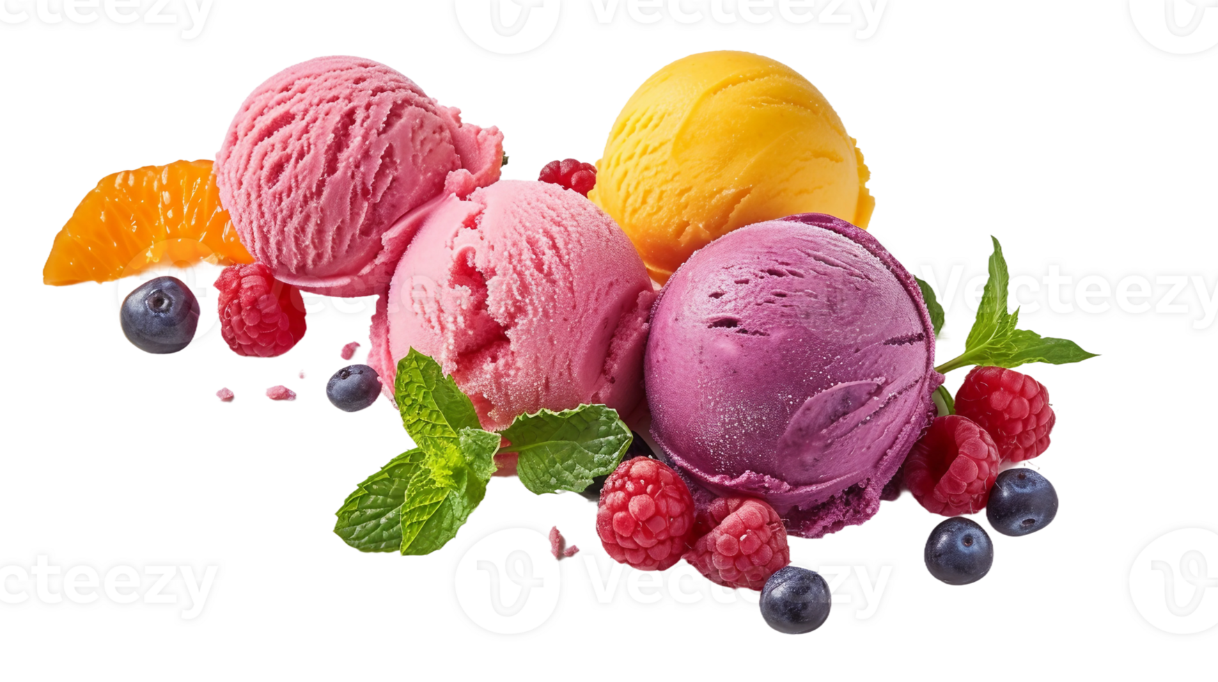 A Canvas of Mixed Fruits in Ice Cream on Transparent Background png