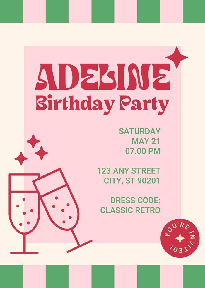 Birthday Invitation Template with Retro Style 43345475 Template