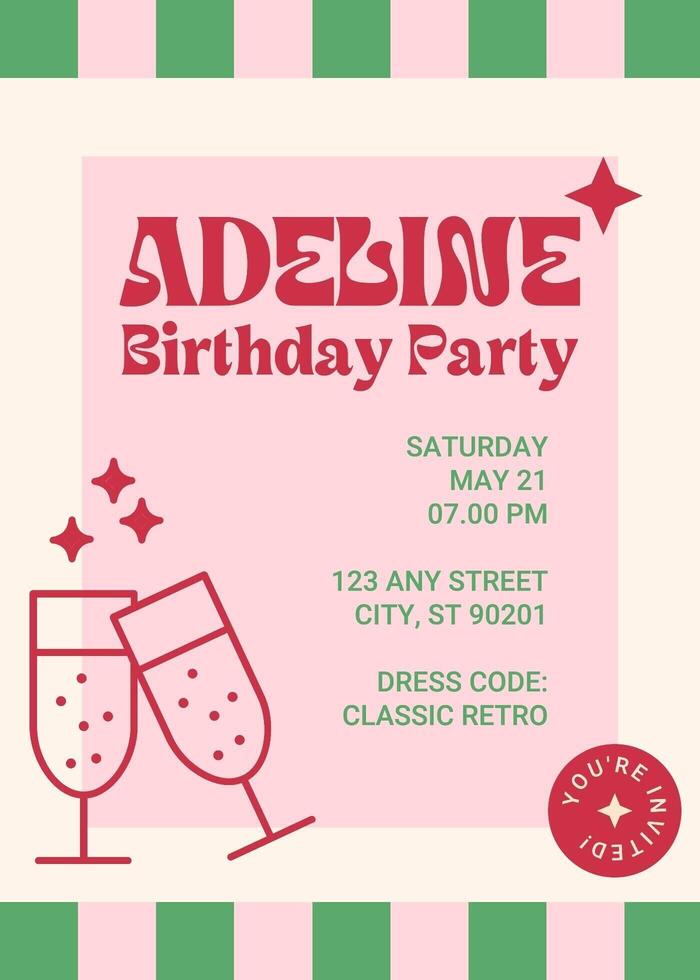 Birthday Invitation Template with Retro Style