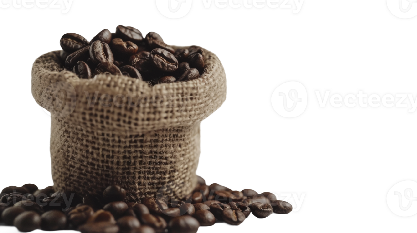 Coffee beans in a sack, on transparent background, format png