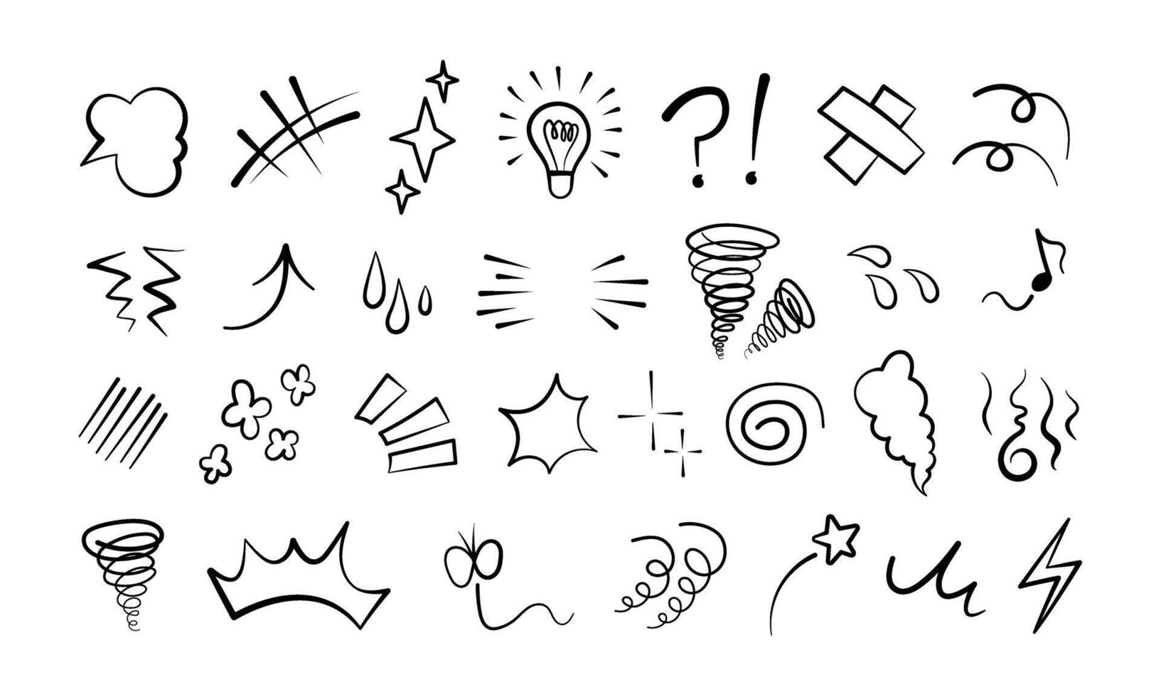 Manga or anime comic emoticon element graphic effects hand drawn doodle illustration set. vector