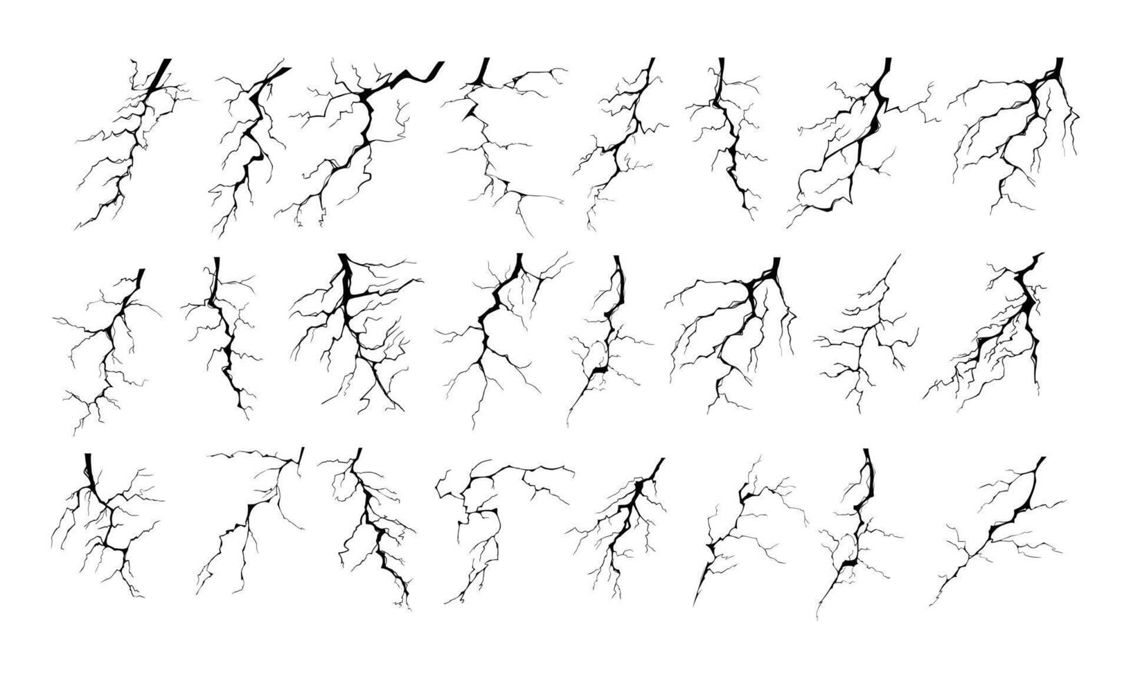 Lightning strike bolt silhouettes illustration set. vector