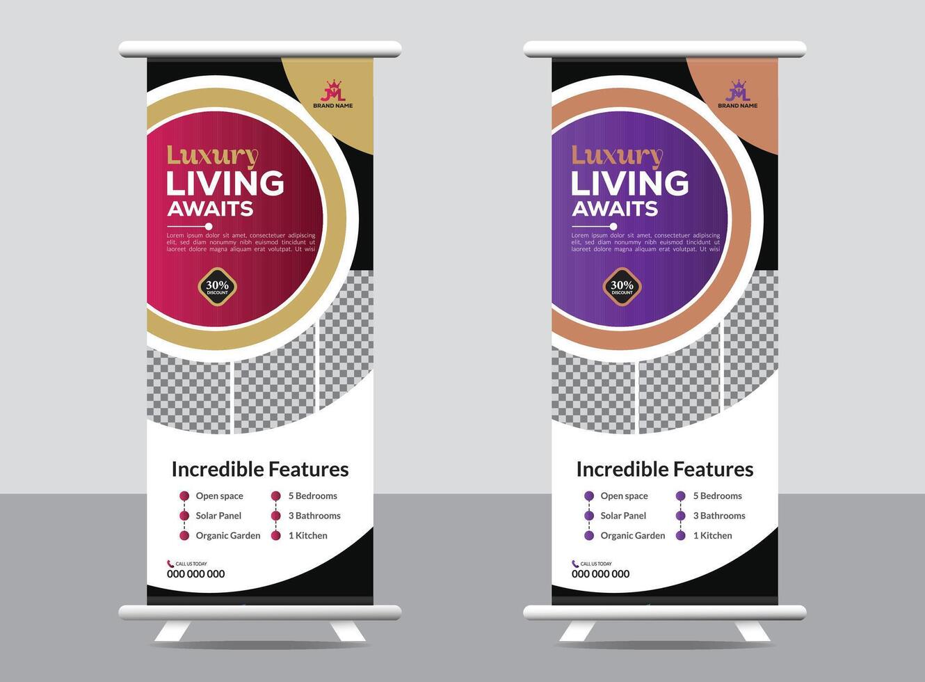 Roll-up banner design template, vertical, abstract background design vector