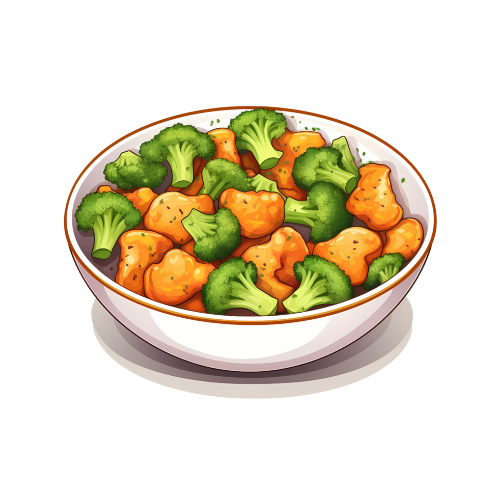 Sticker of Broccoli and Chicken Toss with Transparent Background for Healthy Meal Concepts png