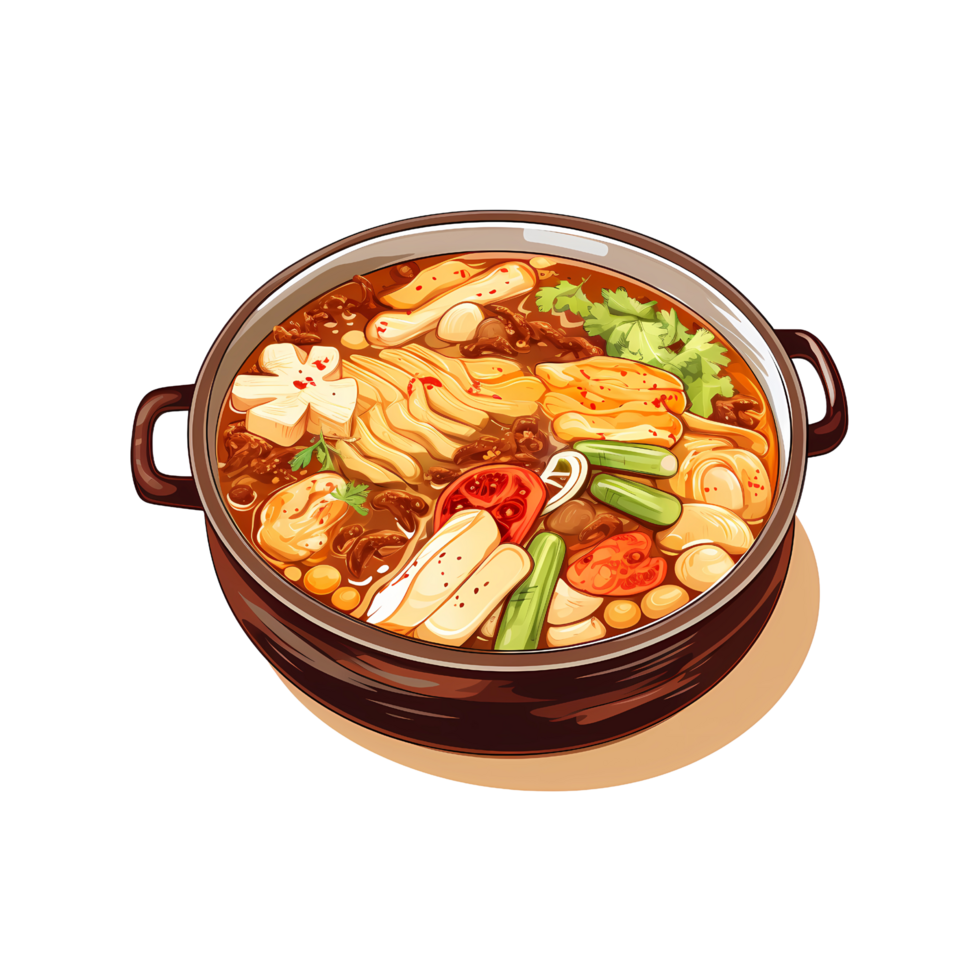 Sticker of Korean Hot Pot with Tofu and Vegetables on Transparent Background png