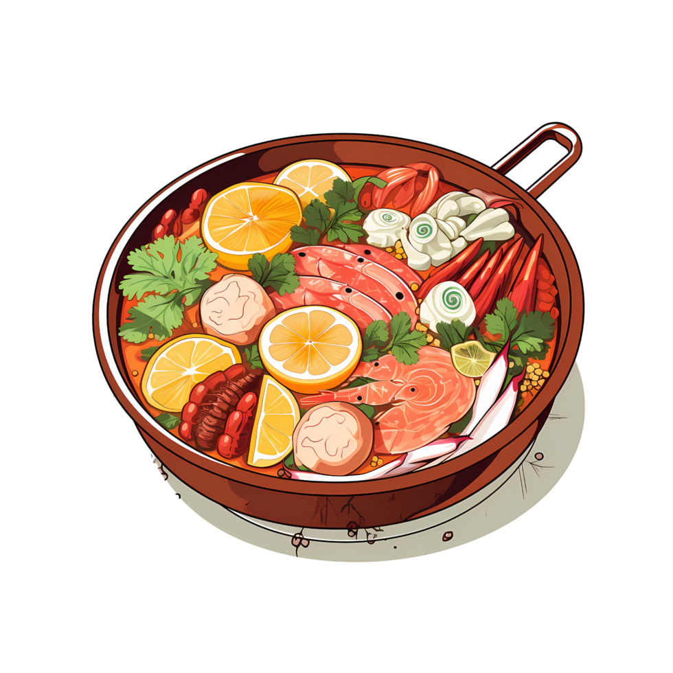 Sticker of Seafood Bouillabaisse in Cooking Pot with Transparent Background png