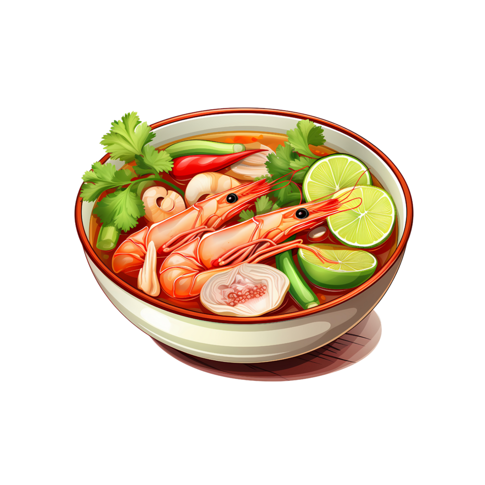 Illustration of Prawn Soup Bowl with Transparent Background, Asian Cuisine Sticker png