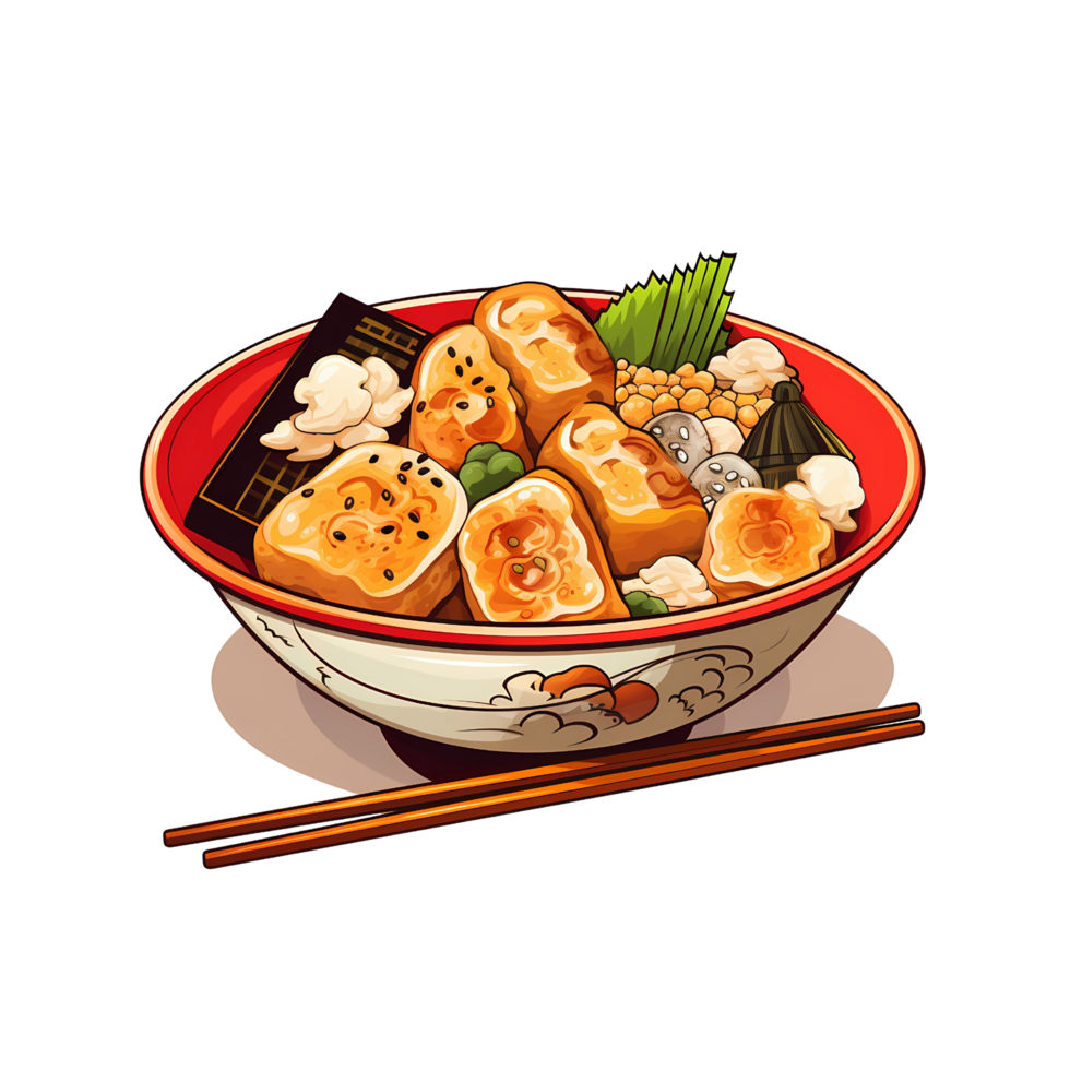 Sticker Design of Traditional Japanese Ramen Bowl with Transparent Background png