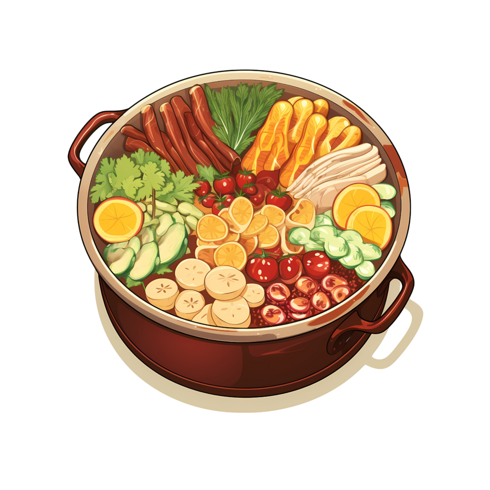 Sticker of Hot Pot with Assorted Vegetables and Meats with Transparent Background png