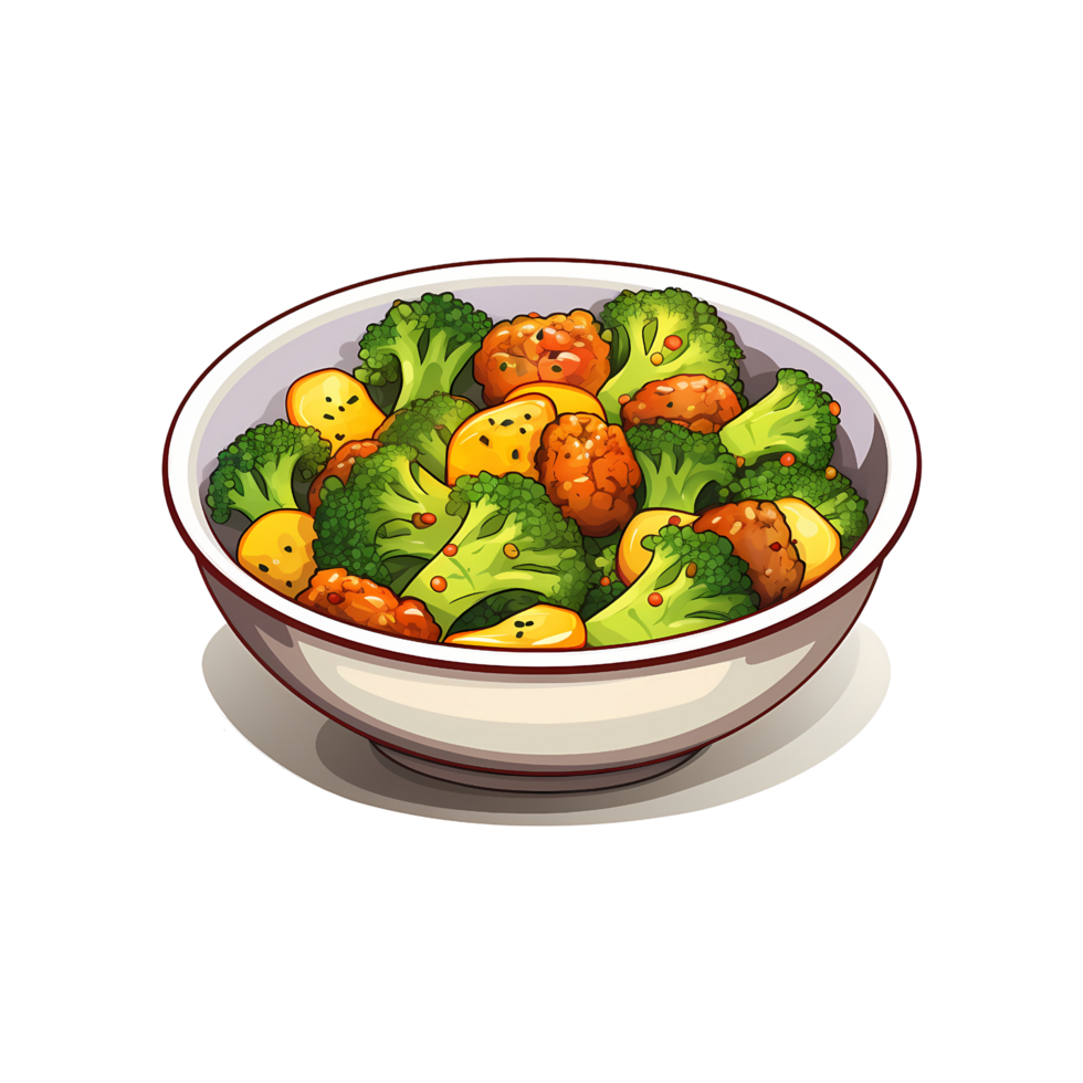 Sticker of Broccoli and Chicken Toss with Transparent Background for Healthy Meal Concepts png