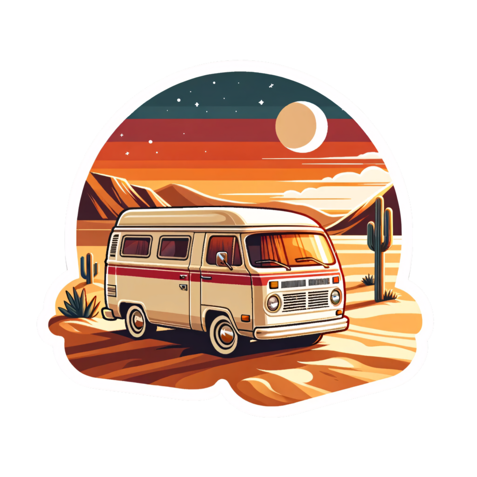 Vintage Van on Desert Road at Sunset Illustration png