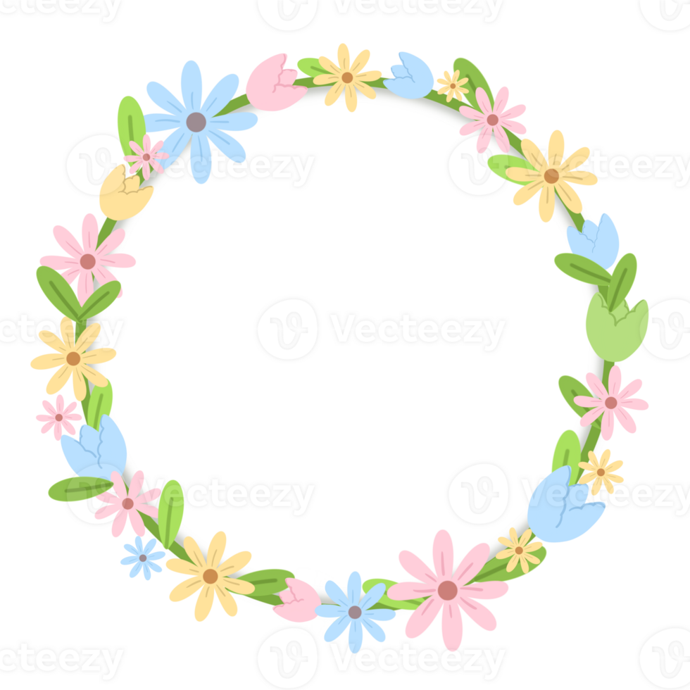 Spring frame with flowers garland and flowers background in pastel color for copy space and graphic decoration png