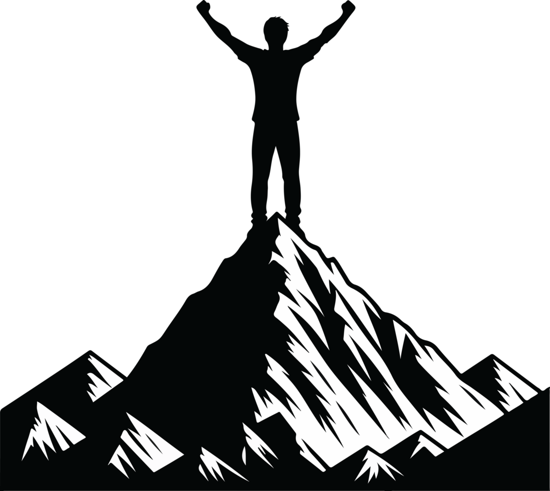 silhouette of a man standing on top of a mountain png