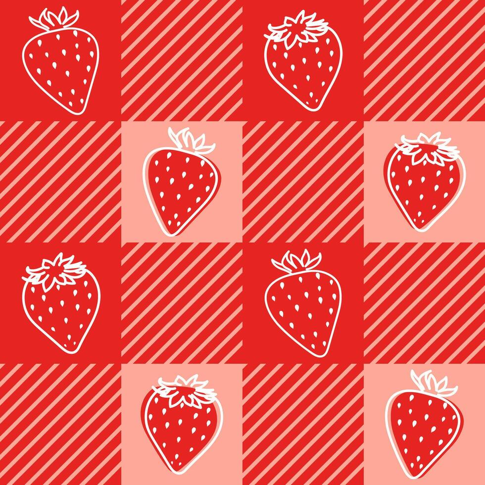 Strawberries Gingham Plaid Seamless Pattern vector