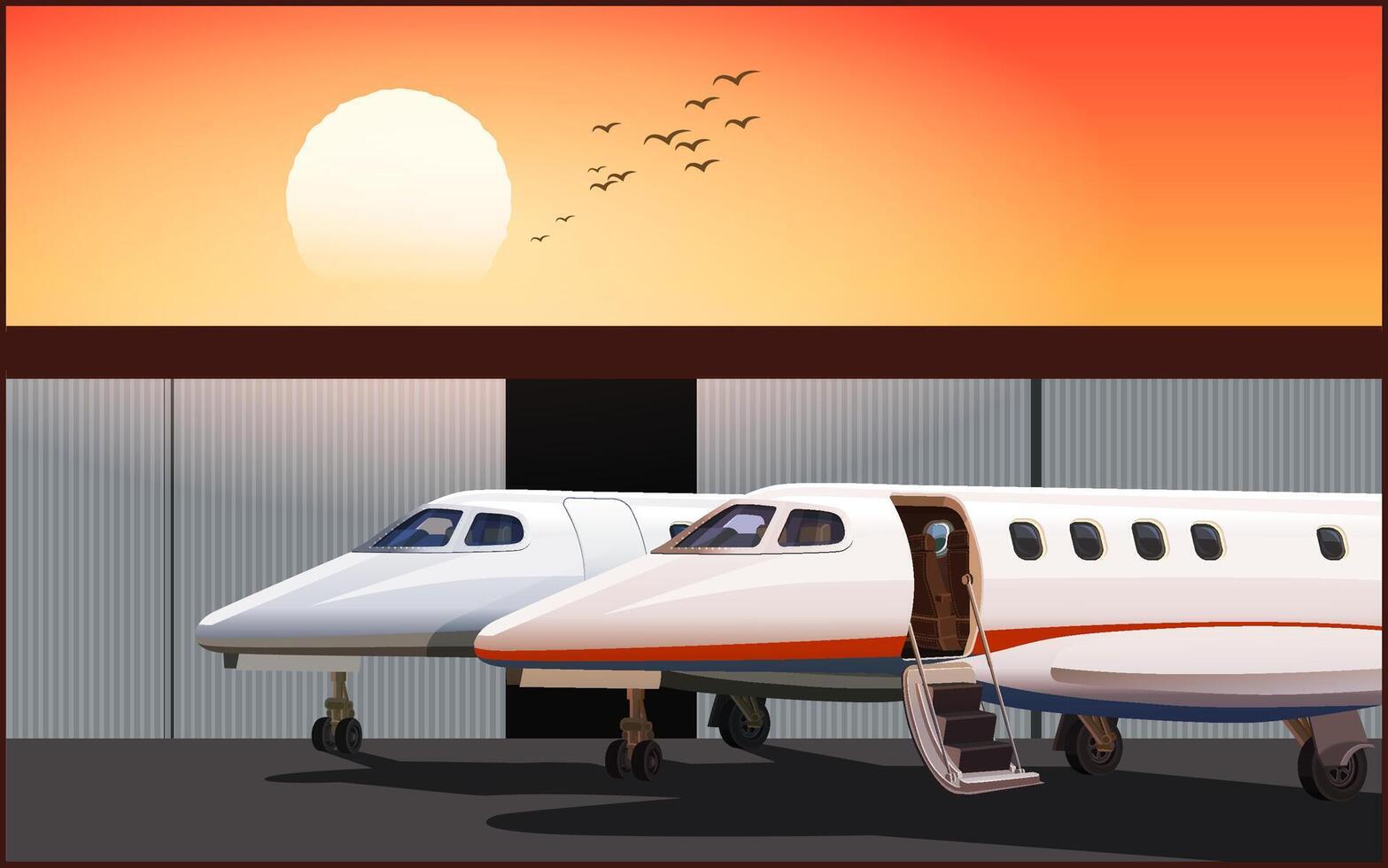 Luxury business jets at sunset vector