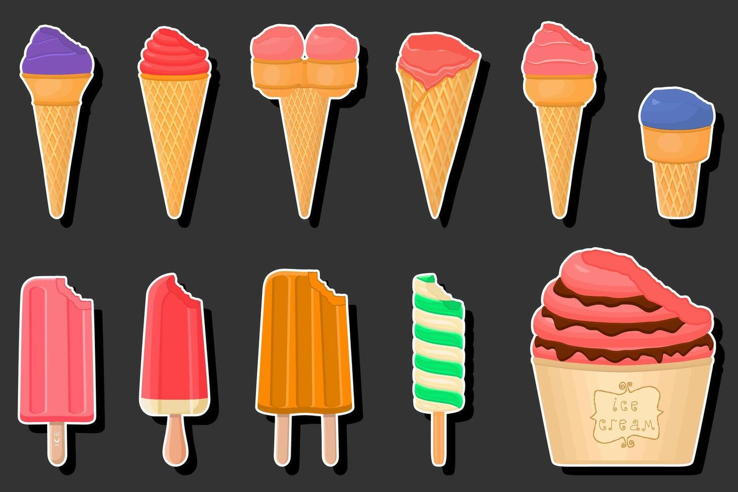 Illustration on theme big kit ice cream vector