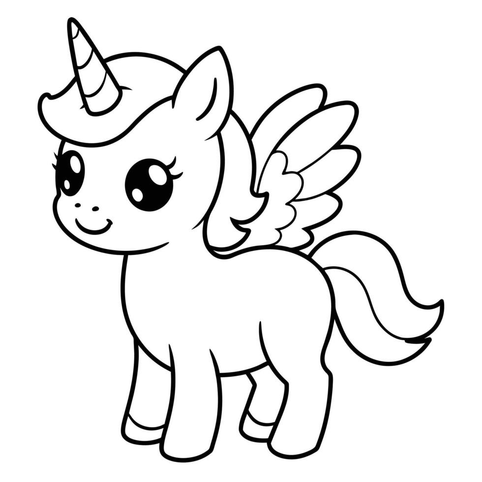 Adorable Chibi Unicorn Line Art vector