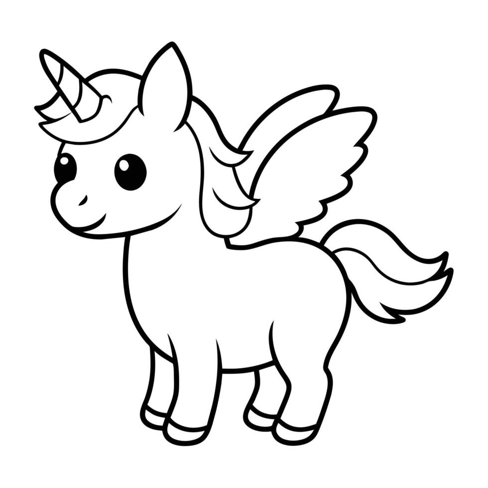 Adorable Chibi Unicorn Line Art vector