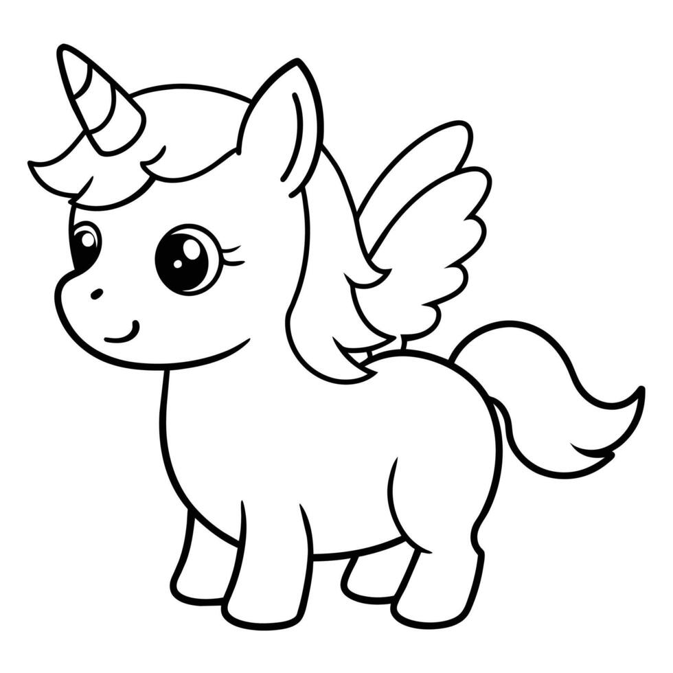Adorable Chibi Unicorn Line Art vector
