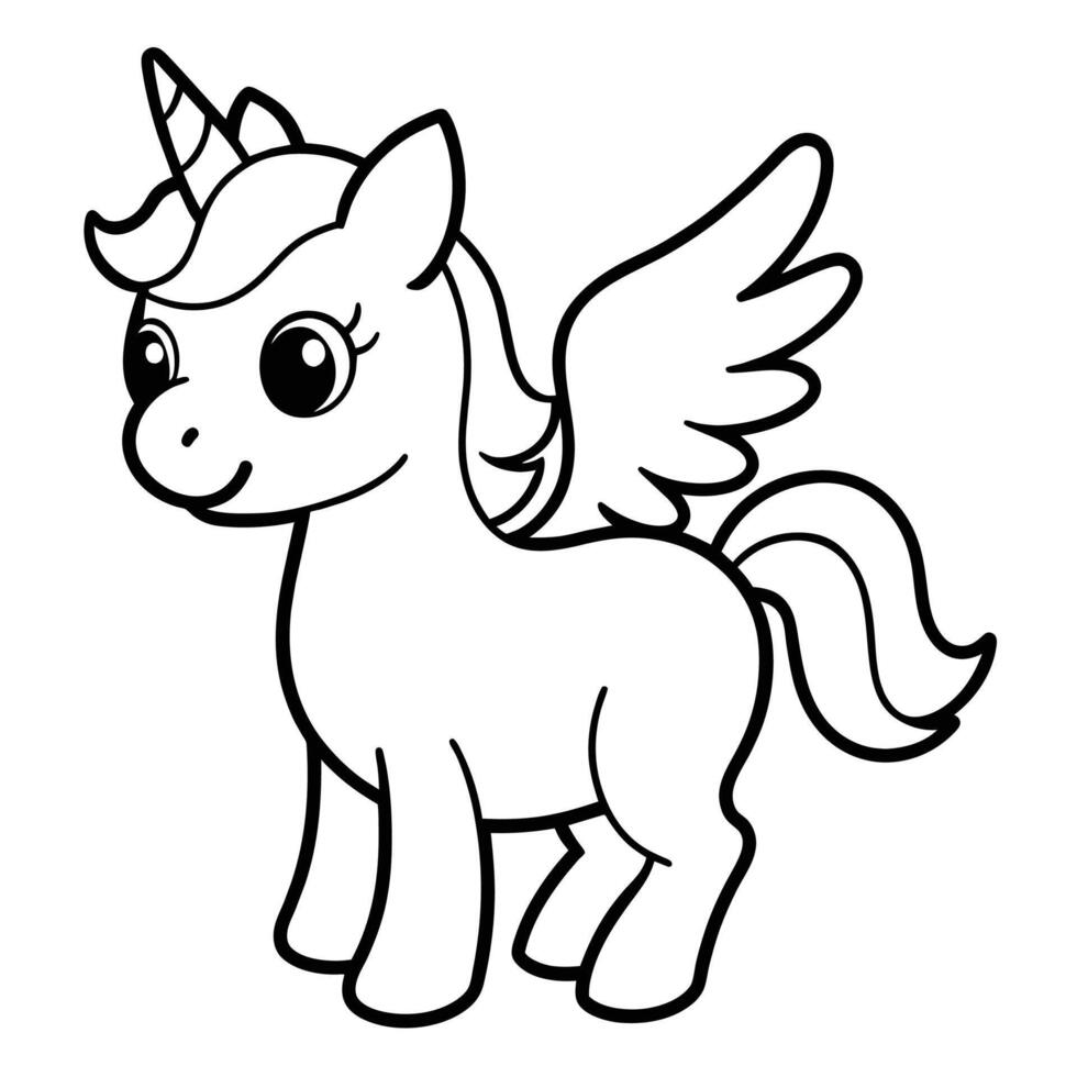 Adorable Chibi Unicorn Line Art vector