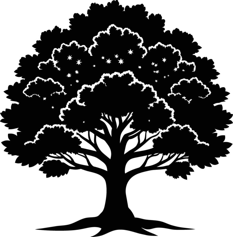 Oak tree silhouette black on white background vector