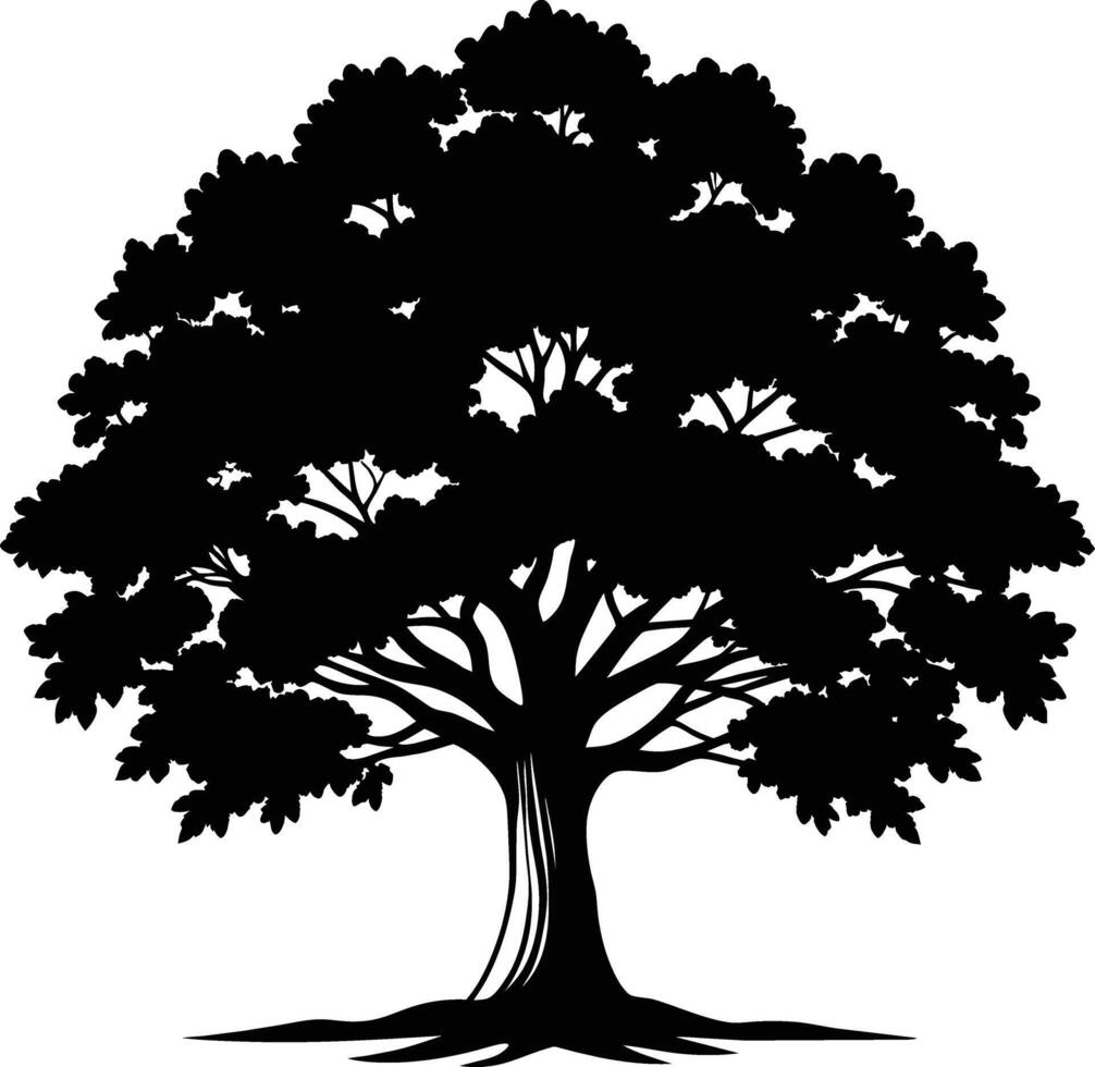 Oak tree silhouette black on white background vector