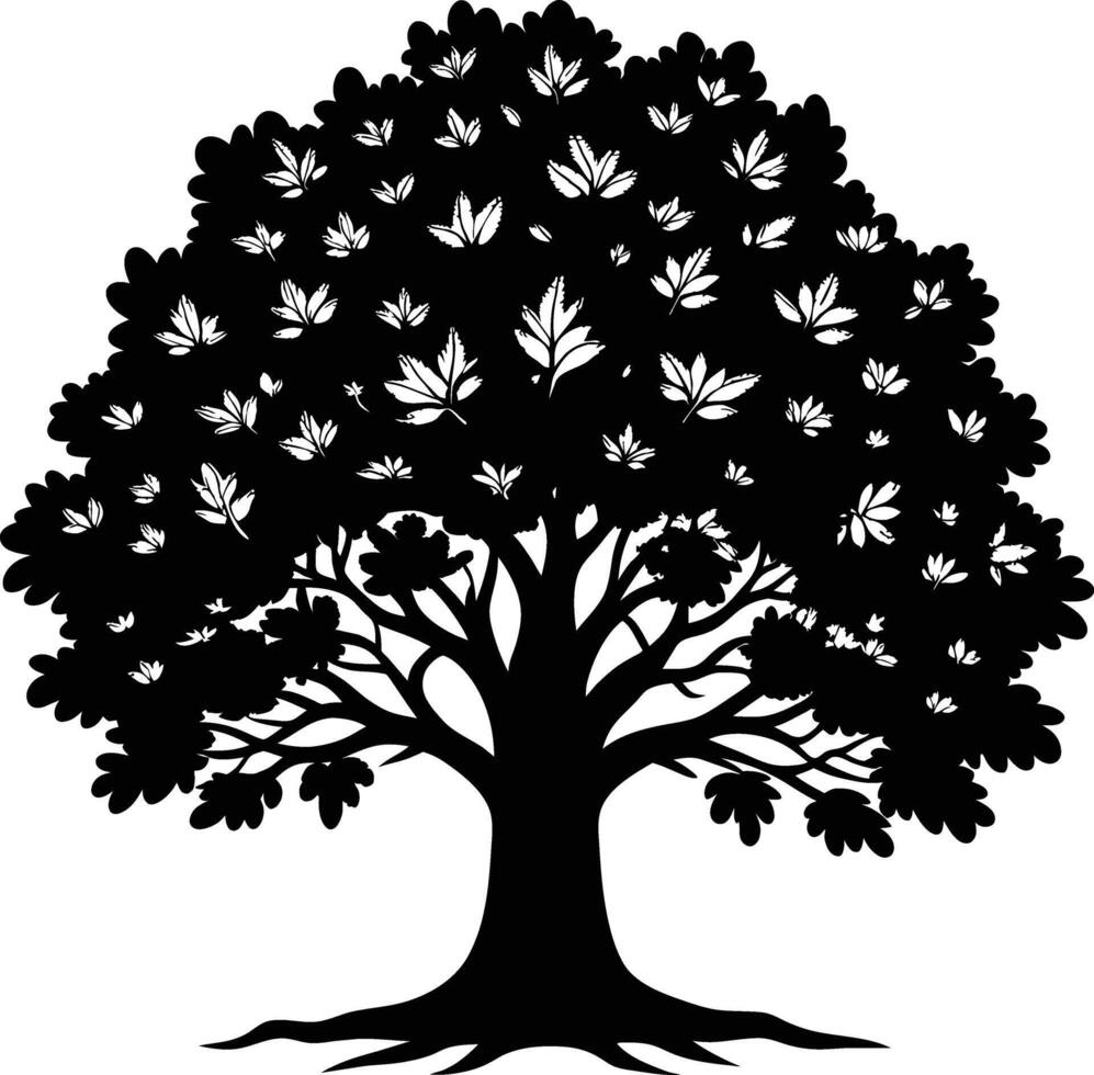 Oak tree silhouette black on white background vector