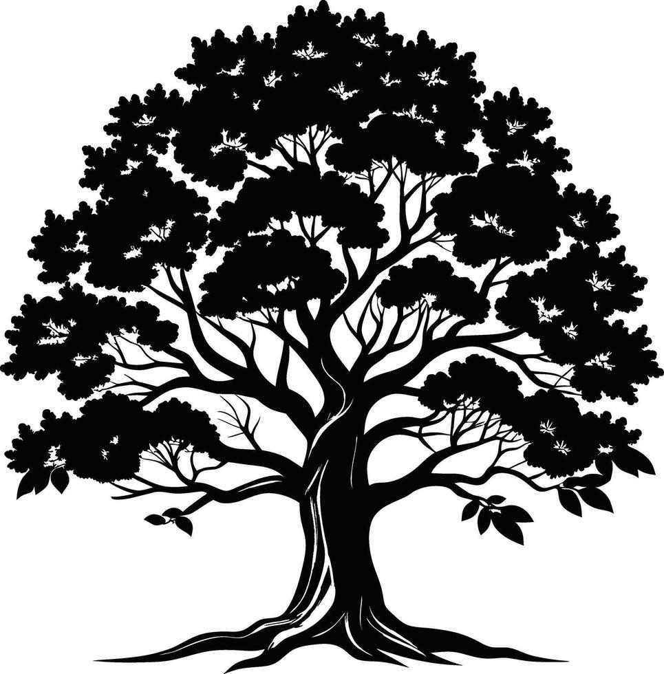 Oak tree silhouette black on white background vector