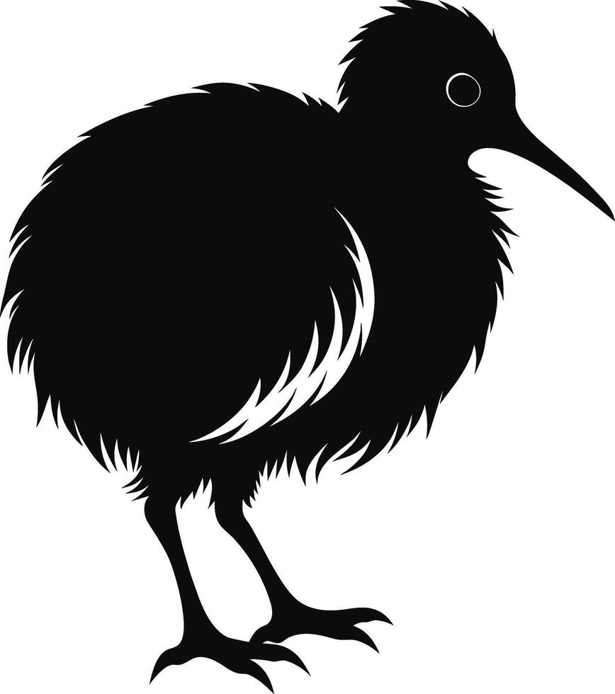 A black and white silhouette of a kiwi bird vector