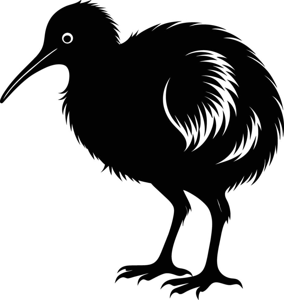 A black and white silhouette of a kiwi bird vector