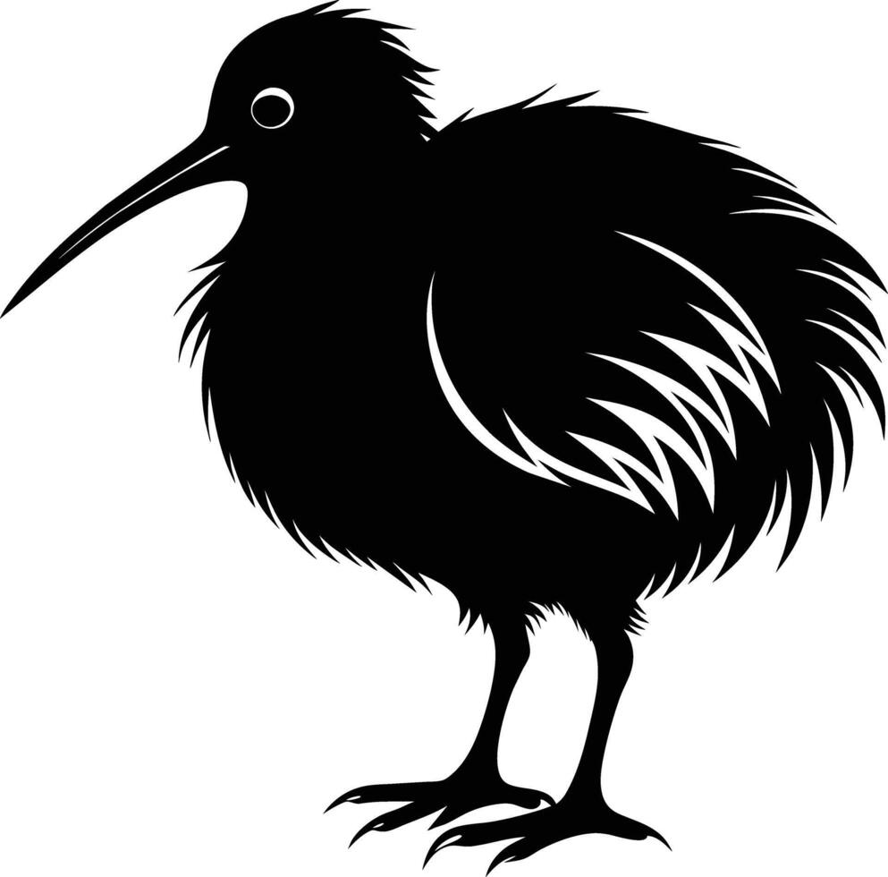 un negro y blanco silueta de un kiwi pájaro vector