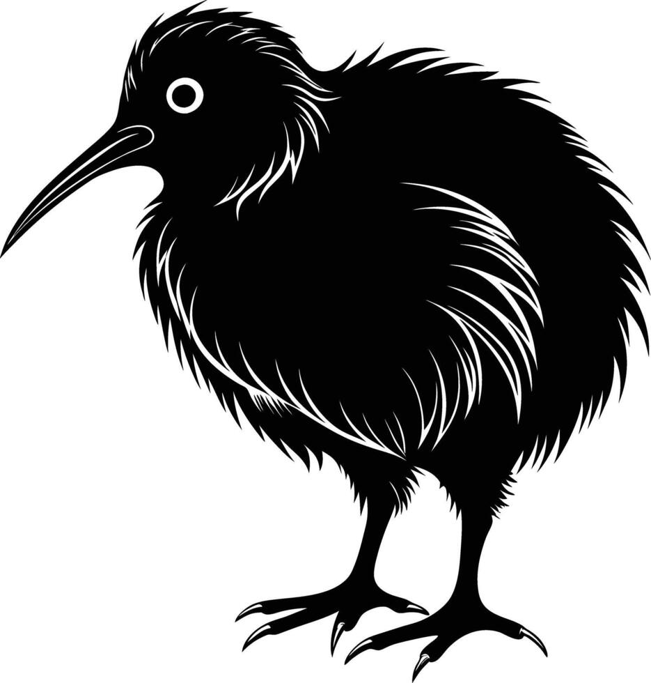 A black and white silhouette of a kiwi bird vector