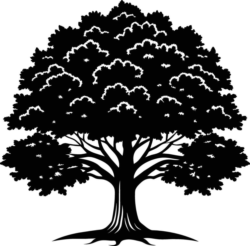 Oak tree silhouette black on white background vector