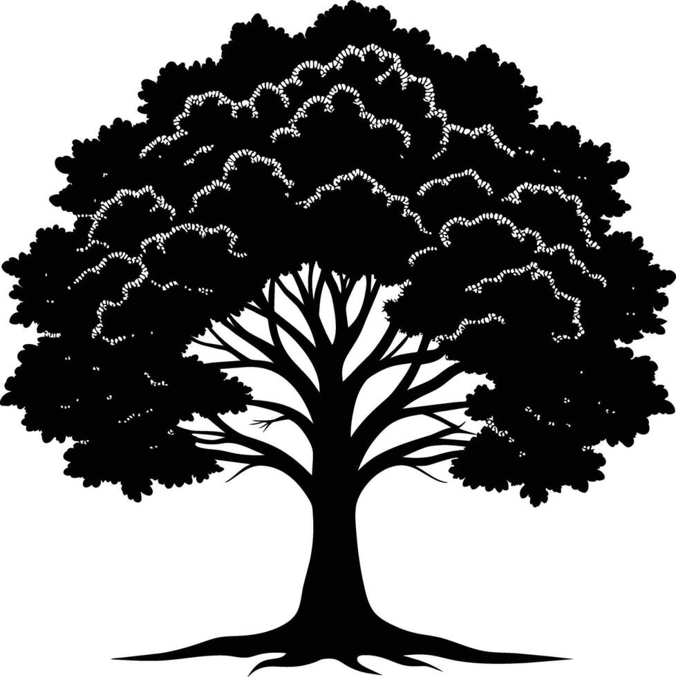 Oak tree silhouette black on white background vector