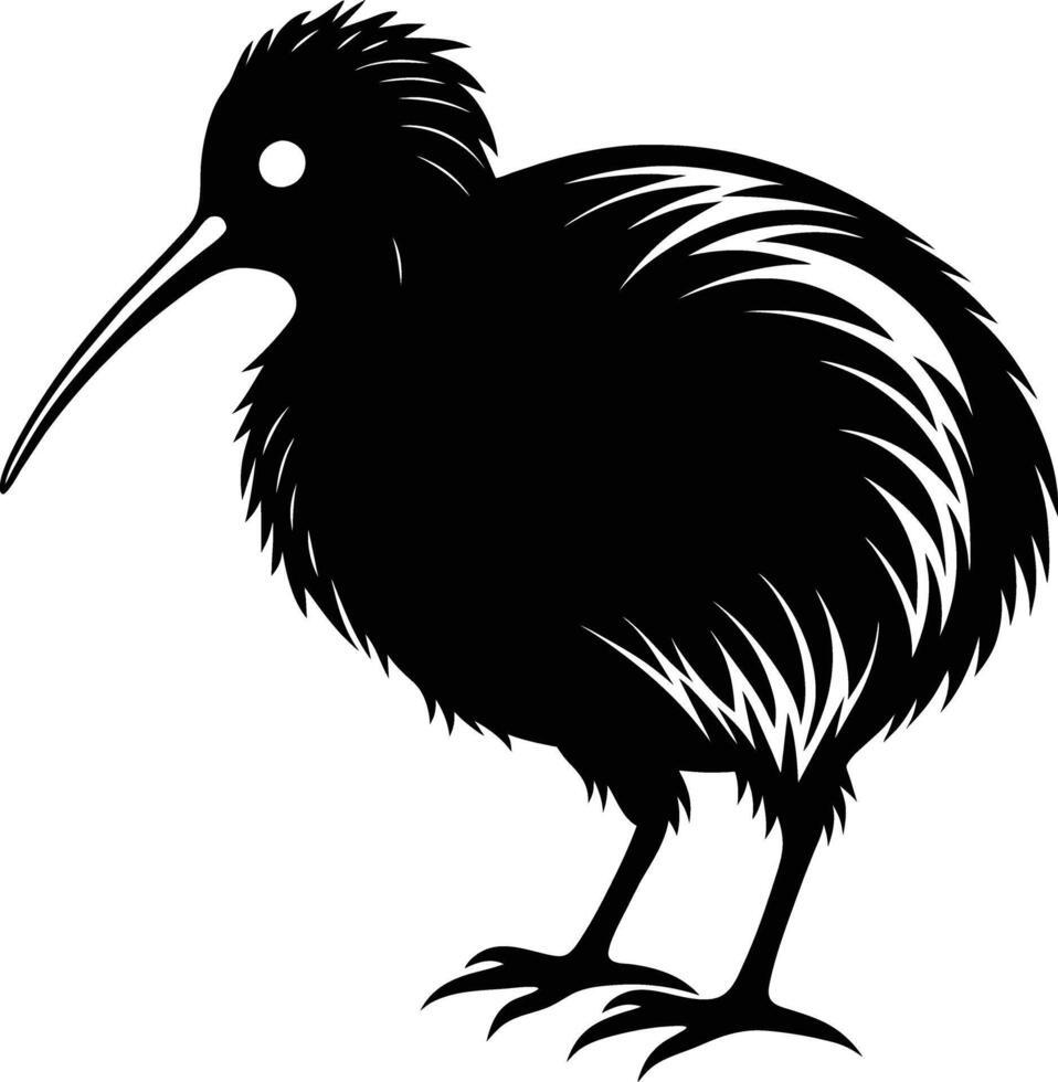 A black and white silhouette of a kiwi bird vector