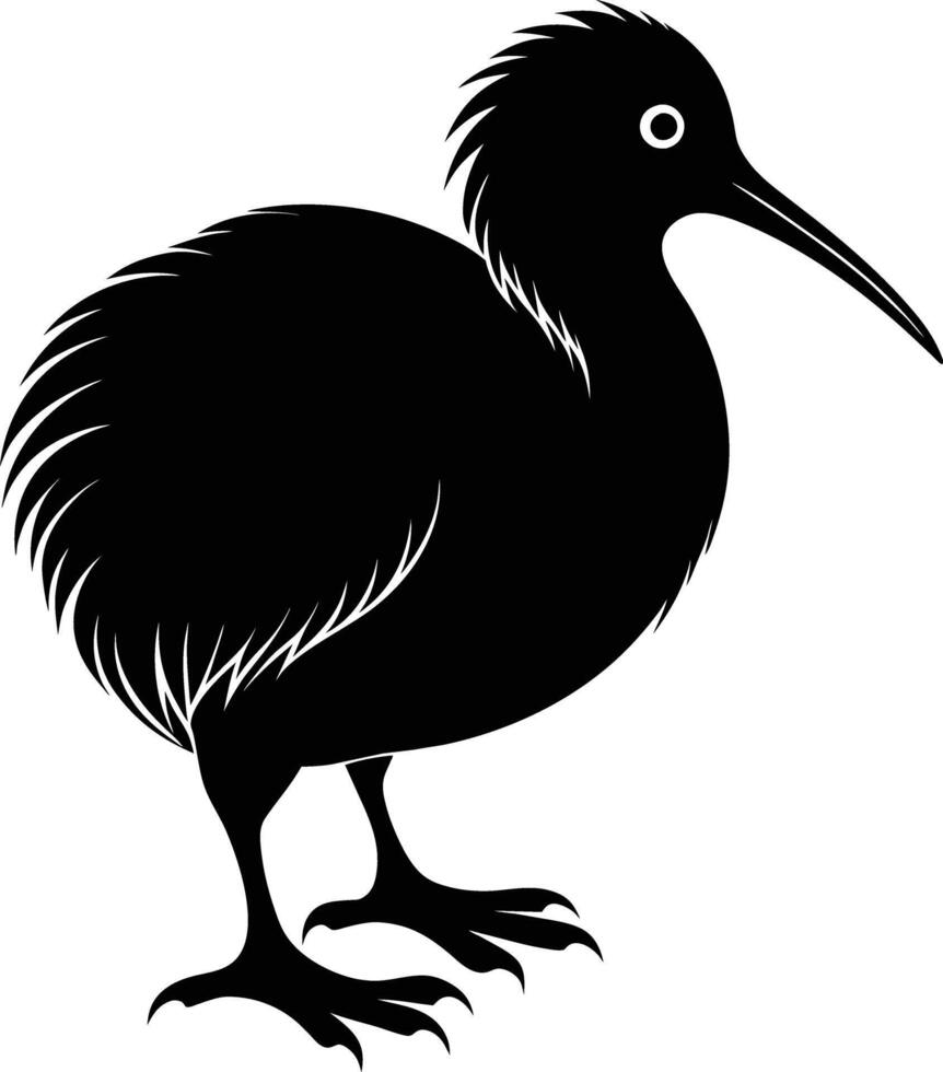 A black and white silhouette of a kiwi bird vector