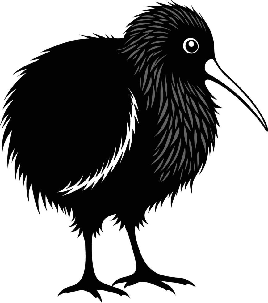 A black and white silhouette of a kiwi bird vector