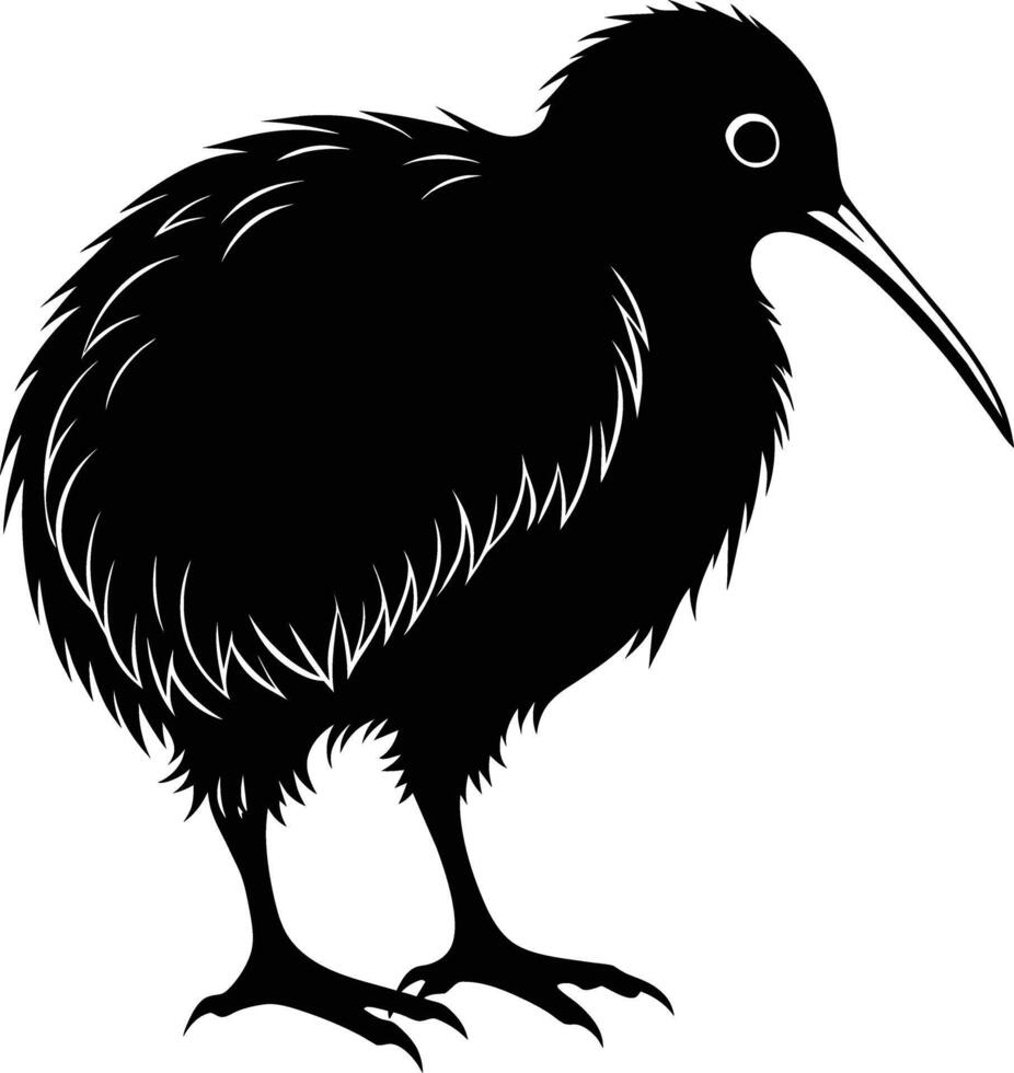 A black and white silhouette of a kiwi bird vector