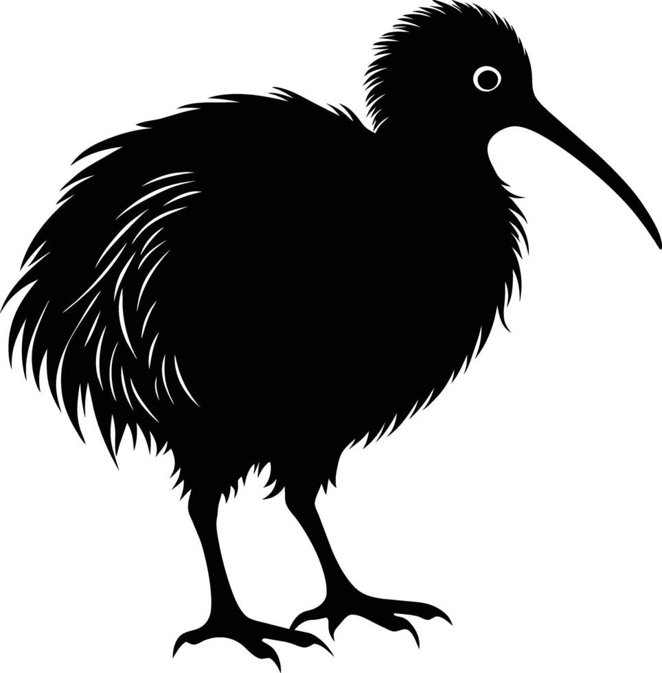 A black and white silhouette of a kiwi bird vector